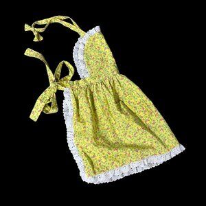 Handmade Little Apron Girls Yellow Pink Floral White Lace Trim Pocket Childs